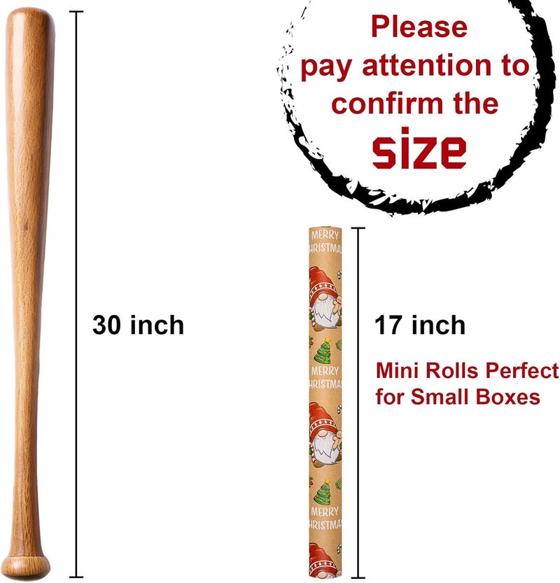 Retrify Kraft Christmas Wrapping Paper - 17 Inch x 32.8 Feet Mini Roll - Cute Red Green Gnome with Grid Cutting Lines Gift Wrap Paper for Holiday Shower Party Celebration - Image 4